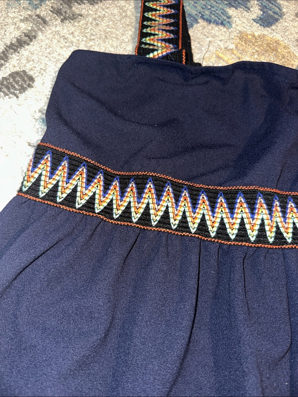Navy Chevron Embroidered Strap Romper Sz Large - Picture 5 of 7